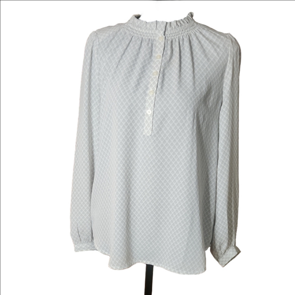 LOFT White Buttoned Blouse with Mandarin Collar and Long Sleeves, Size SP
